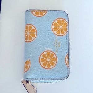 Coach Zip Card Holder - Baby Blue with Orange Slices